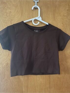 aerie Cropped Crewneck Tee in Dark Brown